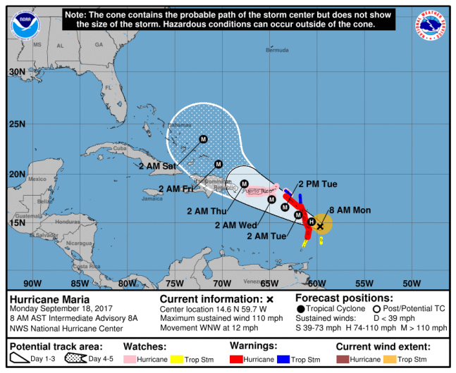 Hurricane Maria map, Hurricane Maria track, Hurricane Maria path