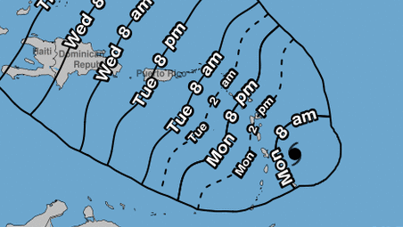 Hurricane Maria wind, Hurricane Maria forecast, Hurricane Maria arrival time