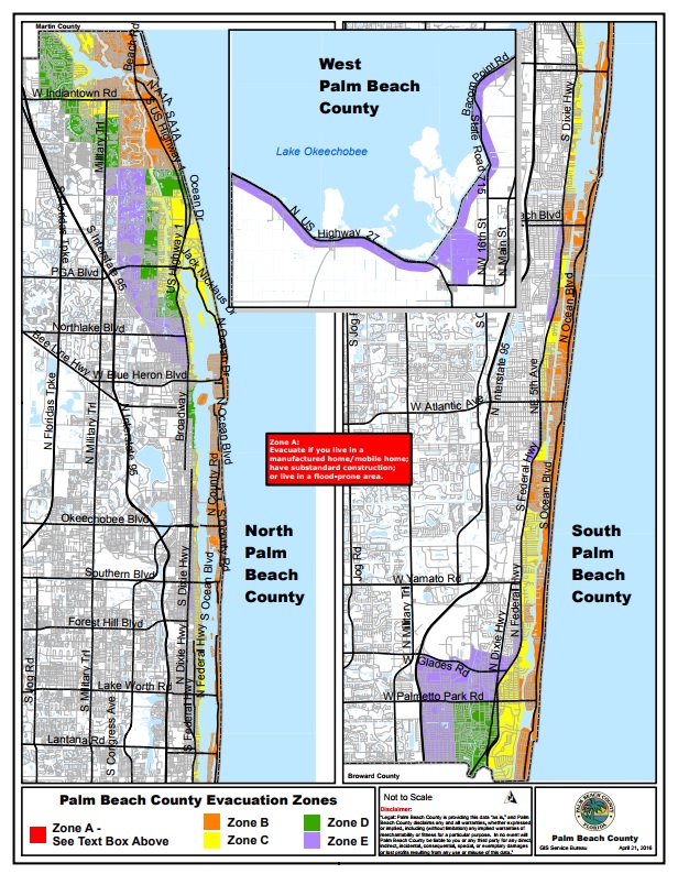 Palm Beach County Evacuation Zones Map & Shelters for Hurricane Irma ...