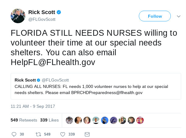 Hurricane Irma nurses, Hurricane Irma Florida, Hurricane Irma volunteer, Hurricane Irma how to help