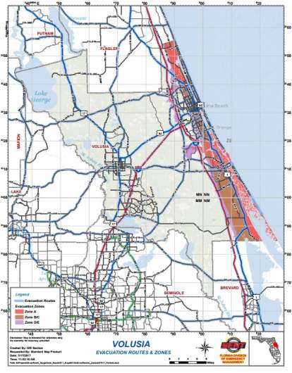Daytona Beach evacuation map, Daytona Beach evacuation, Daytona Beach shelters