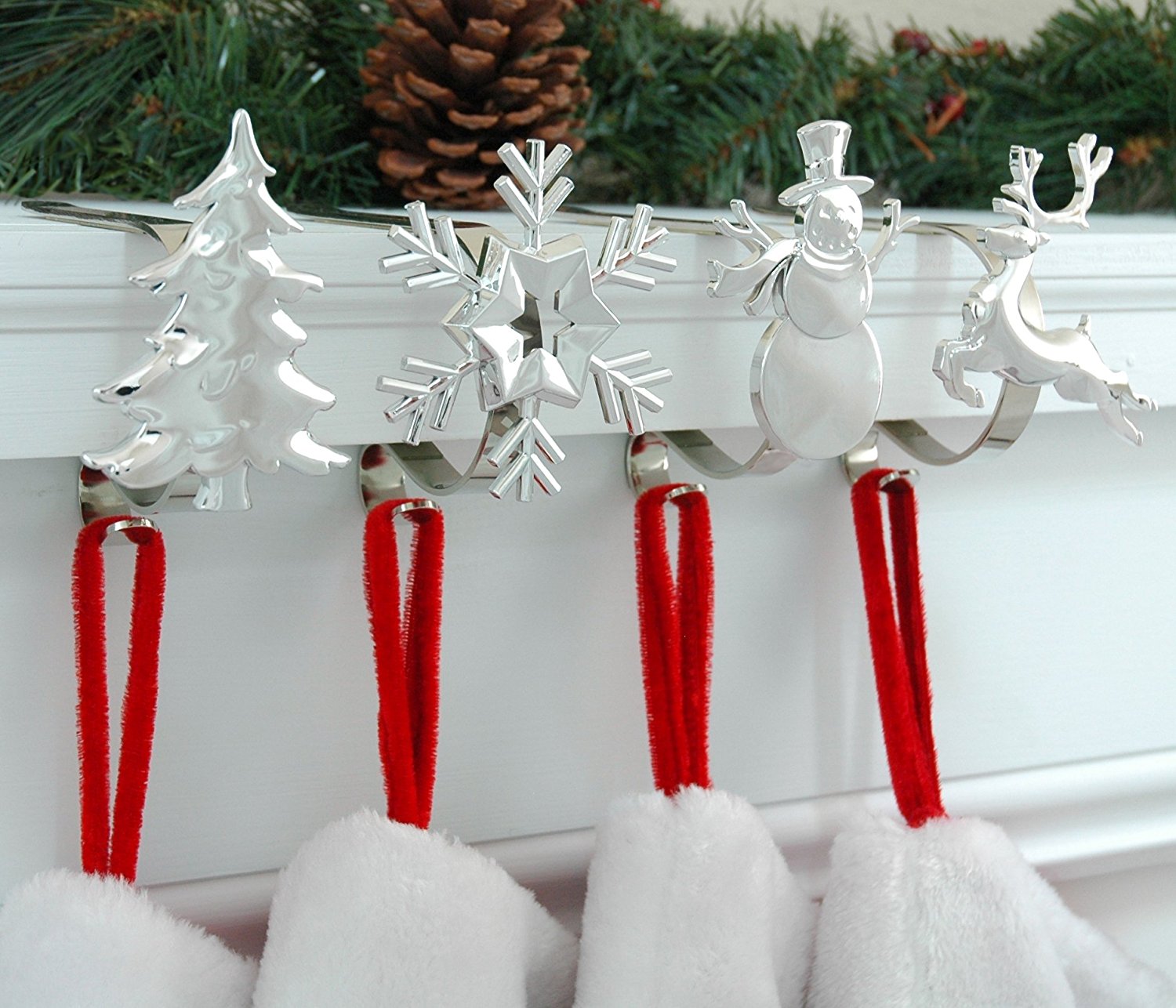 Set of 6 JEKOSEN 2020 Christmas Stocking Holder Hanger Hook Fireplace/Mantel Rose Gold Plating Hook with Christmas Elements Brooch Decoration Rose Gold