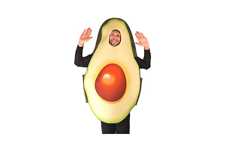 Man in a large avocado costume