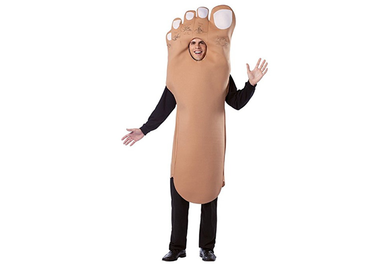 Man in a full body foot halloween costume