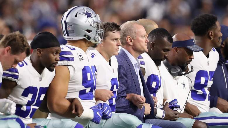 dallas cowboys, kneel, sit, stand, today, national anthem, protest