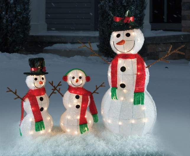 christmas yard art, outdoor christmas decorations, outdoor snowman