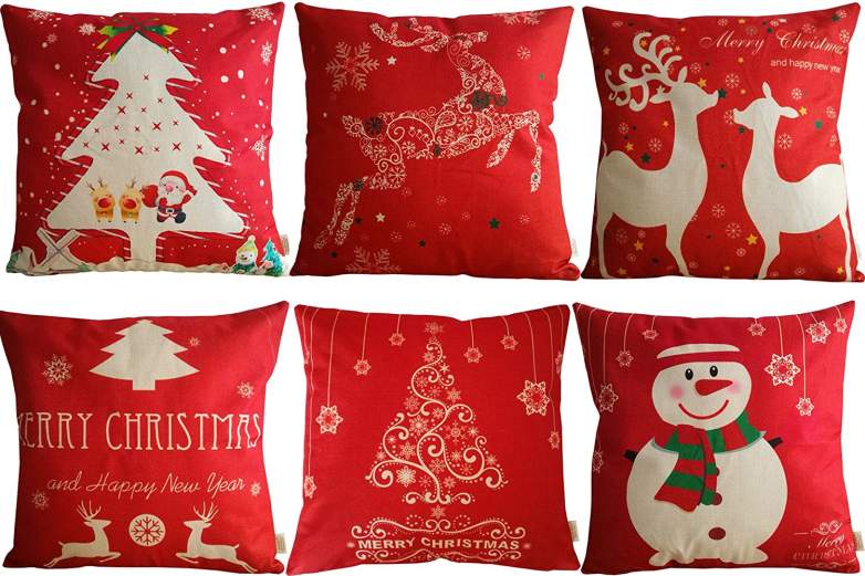 christmas throw pillows, throw pillow covers, red christmas pillows