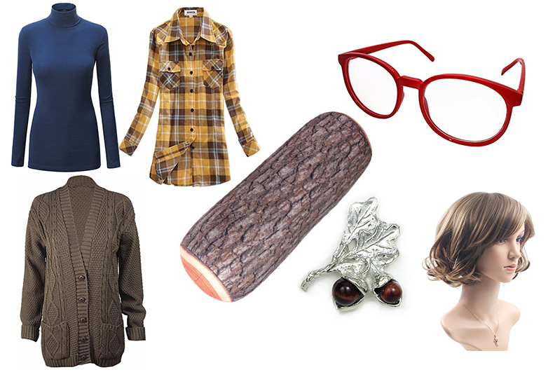 Halloween costume items for a Twin Peaks log lady costume