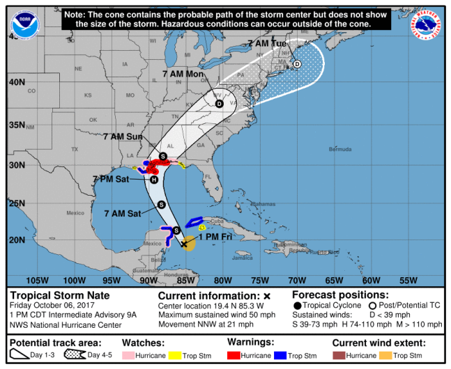 Tropical Storm Nate path, Tropical Storm Nate track, Hurricane Nate