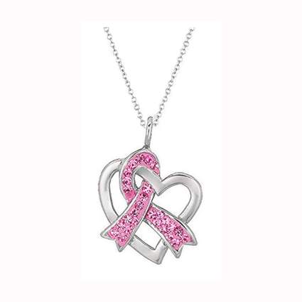 sterling silver heart and pink ribbon necklace
