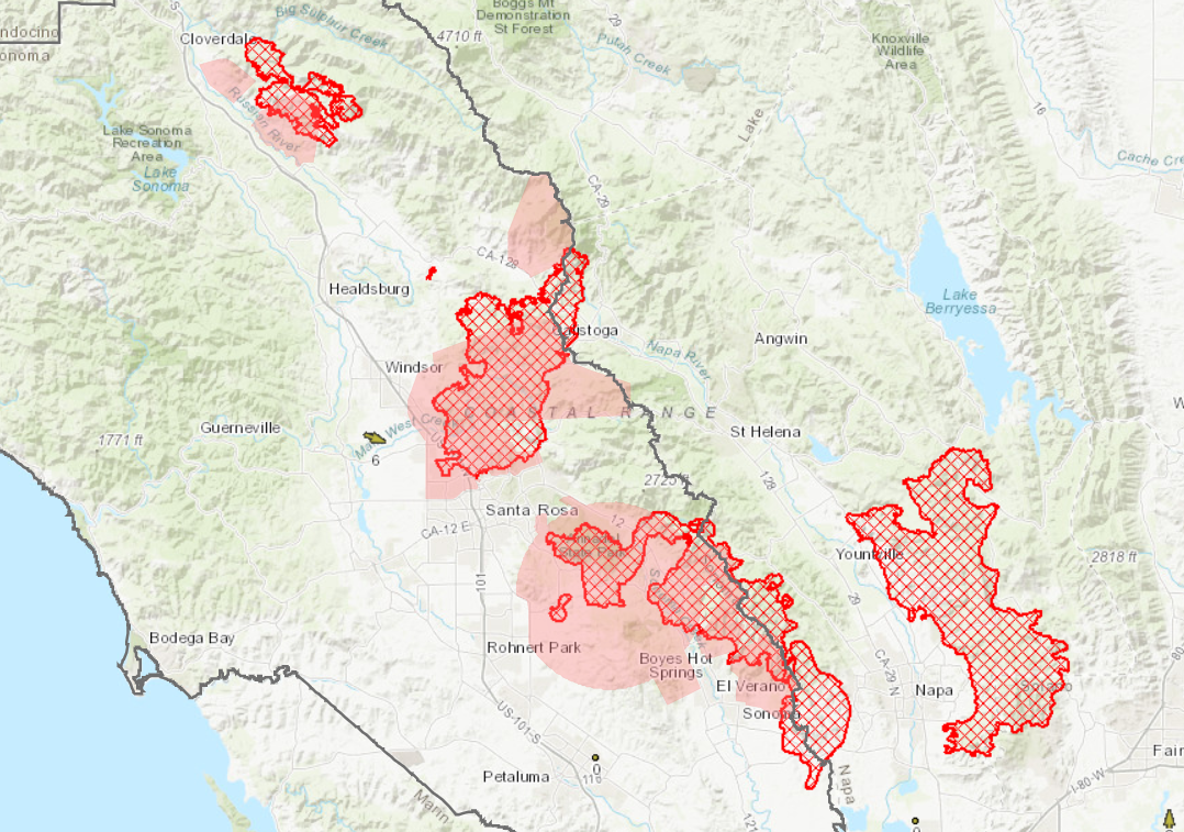 Santa Rosa Fire Map Latest Tubbs Burn And Damage Locations