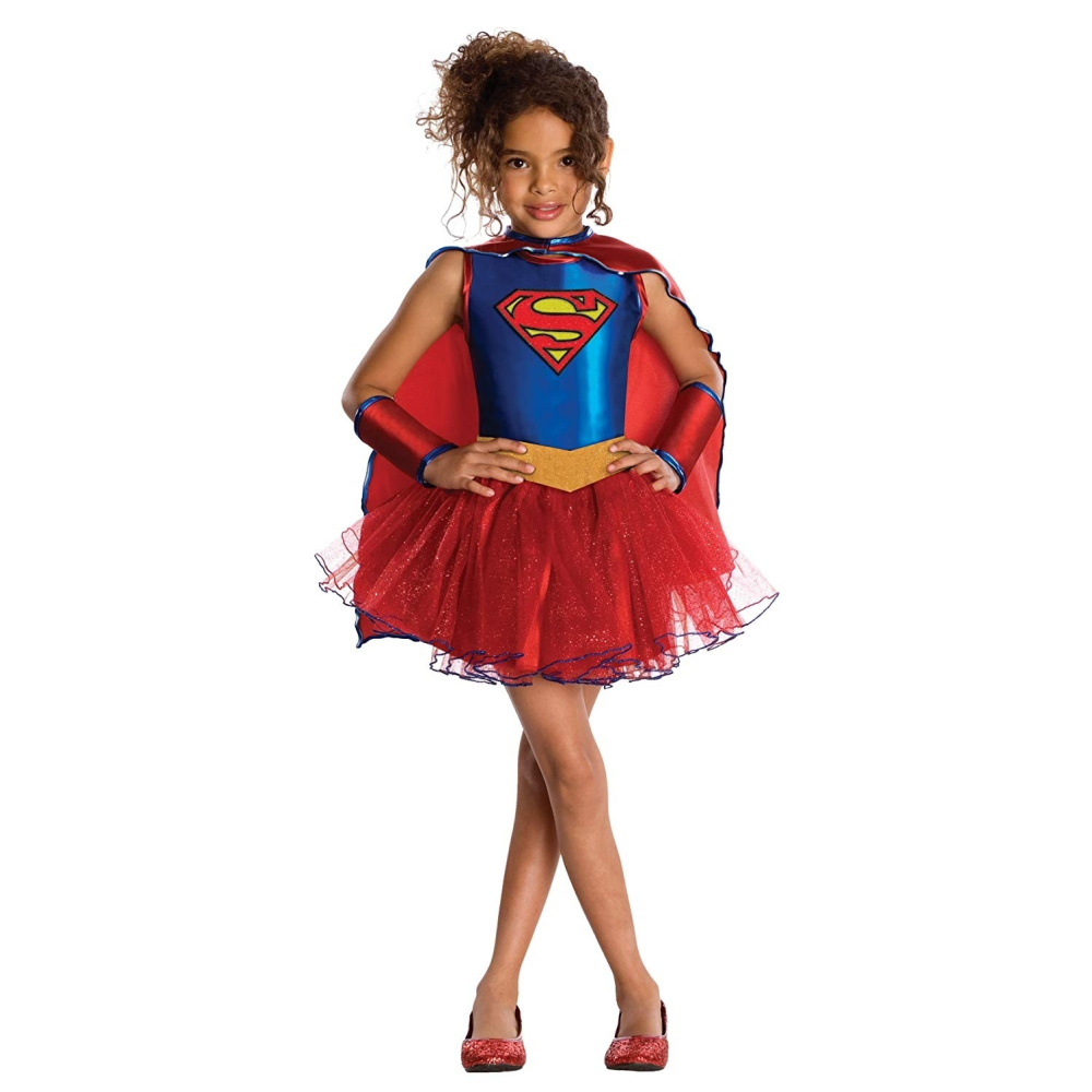 Girls Supergirl Costume Dress Cape Hero Cosplay Superhero 2-Way Sequin 