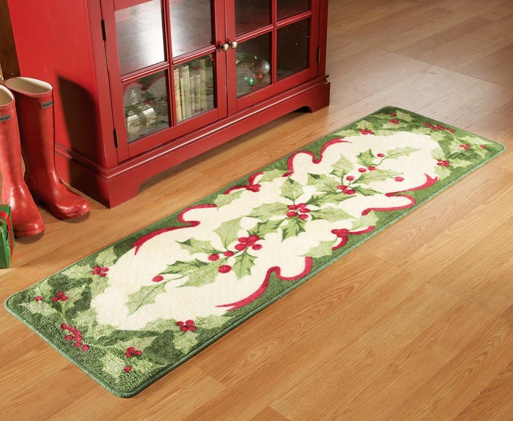 Collections Etc Holiday Holly Floor Runner 