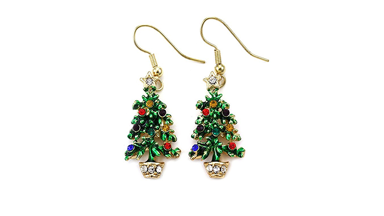 rhinestone christmas tree earrings