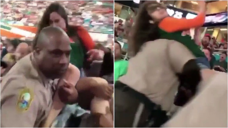 miami football woman punched, cop punches woman miami, miami punch video, miami cop punch woman video