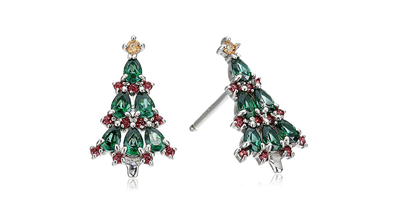 christmas tree earrings, christmas earrings, christmas jewelry, earrings, stud earrings, swarovski