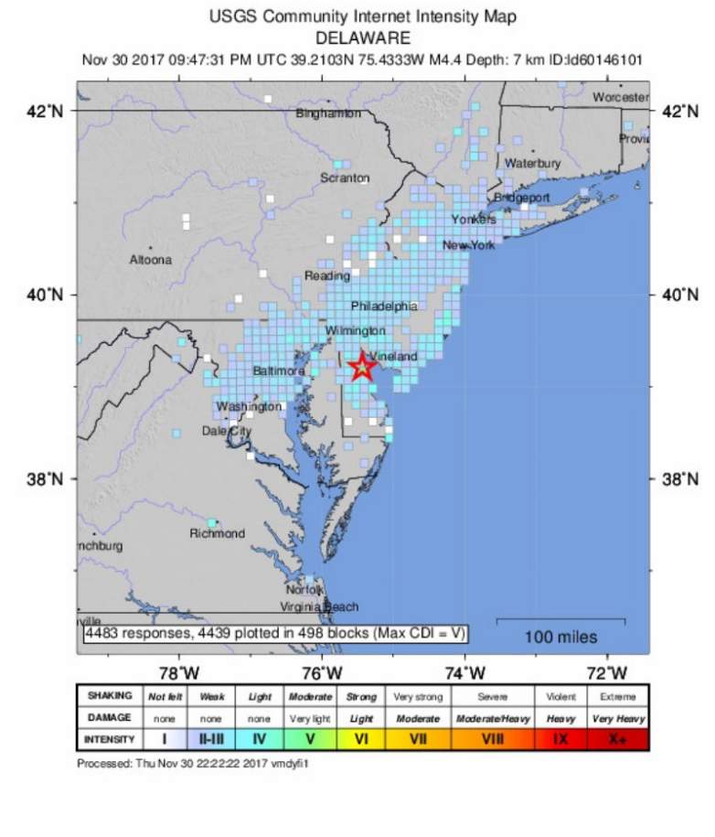 Delaware earthquake, Delaware earthquake aftershocks, DE earthquake size