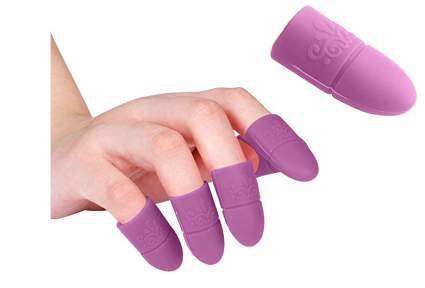 Image of hand with purple silicone nail soaking tips