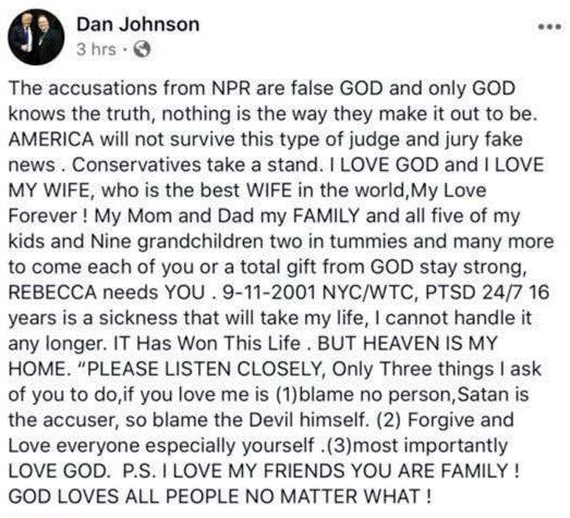 dan johnson suicide note, dan johnson facebook