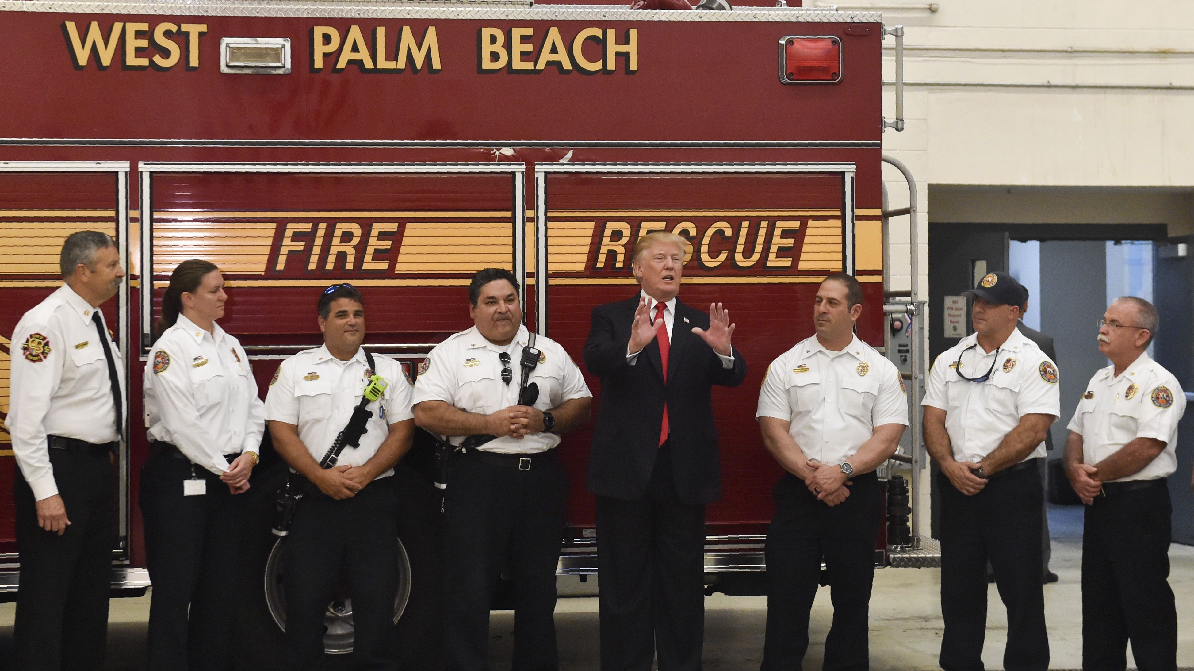 WATCH: President Trump Stops To Talk To Florida Firefighters