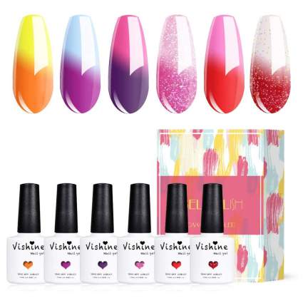 Brightly colored mood nail polish swatches