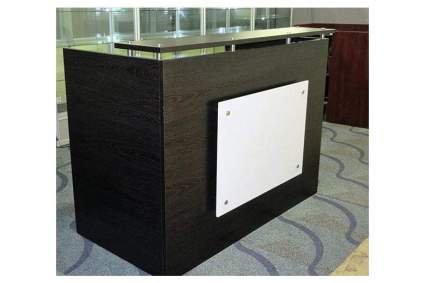 Black desk with elevated metal counter