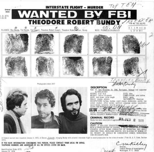 Bundy, wanted, FBI, prison escape, serial killer