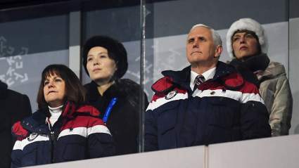 PHOTO: Mike & Karen Pence Sit While North Korean Athletes Enter Stadium