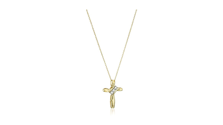 Polished 10k Rose Gold Bead Border Cross " Faith Hope Love " Pendant Necklace 