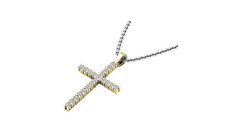 Yellow Gold Over Real Silver Lab Diamond Jesus Cross Pendant Charm Chain Set New 
