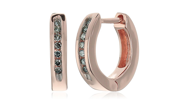 18k rose gold plated diamond hoop earrings