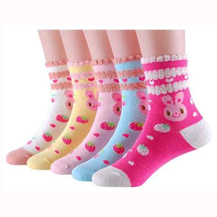 five pack of girls bunny print socks