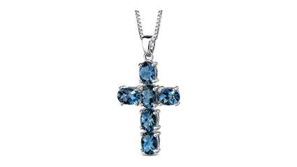 blue topaz cross necklace, silver cross necklace, women's cross necklace