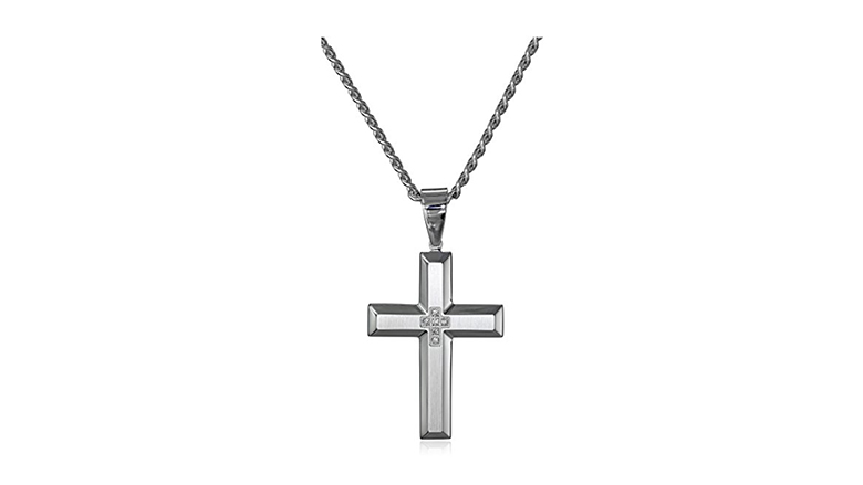 Rainbow Cross Cremation Jewelry w Mini Cross Necklace Attached Silver Rose Gold Black Gold Stainless Steel Cross w Glass Crystals