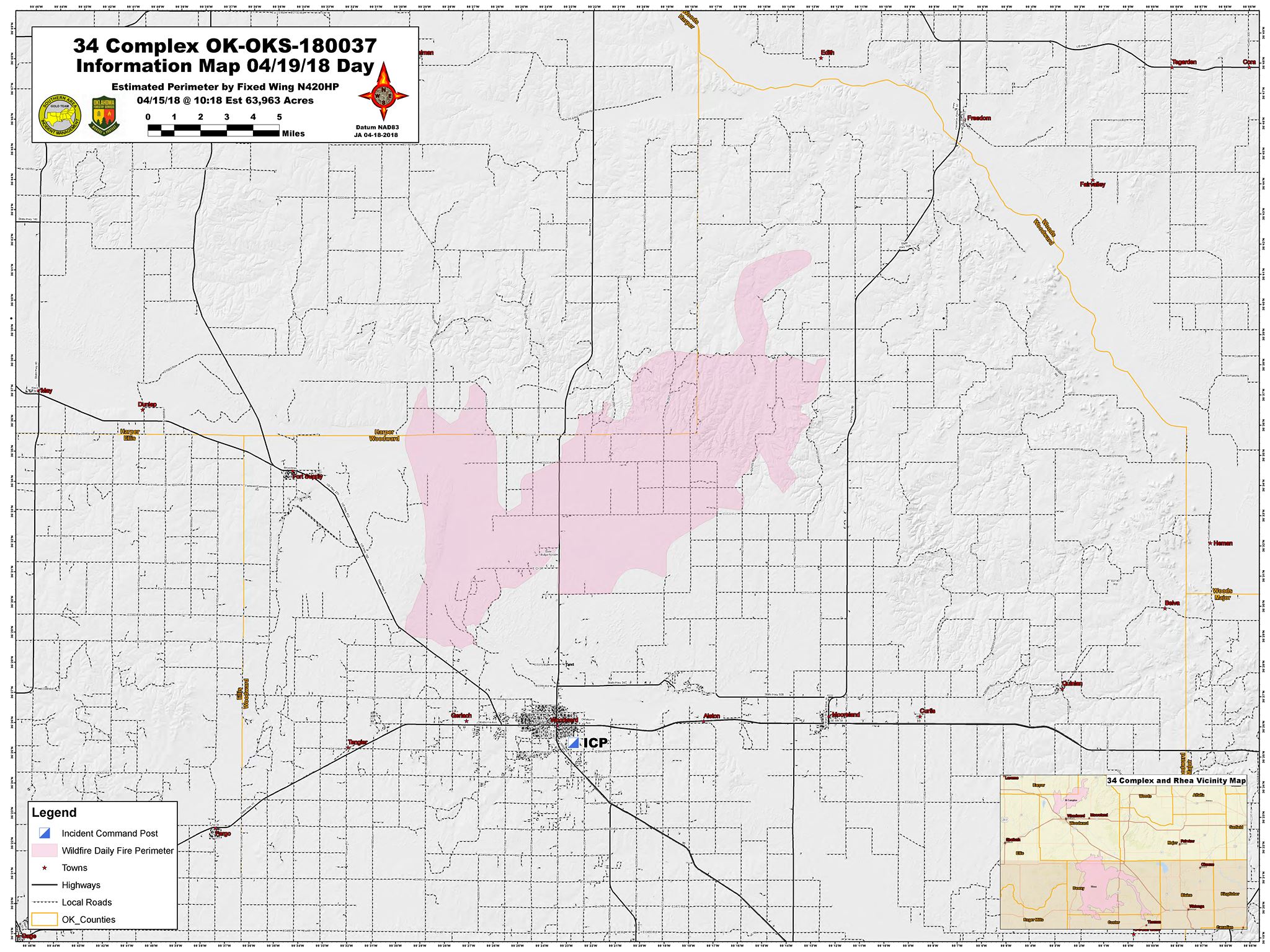 Oklahoma Fire Map: Location of Rhea & 34 Complex Fires