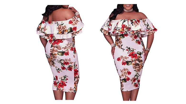floral print plus size off shoulder dress