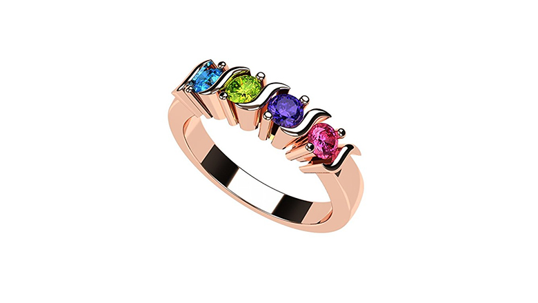 rose gold s bar birthstone mother's ring