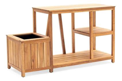 wood potting bench with side planter