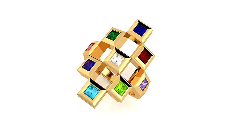 gold plated tic tac toe design birthstone mother's ring
