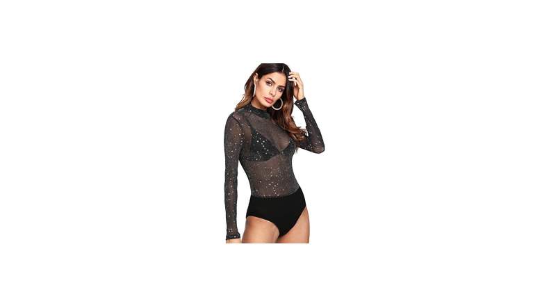 black mesh sequin bodysuit
