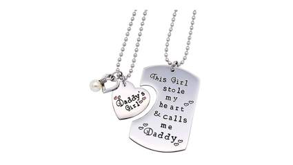 silver tone two piece daddy daughter necklace set with pearl accent