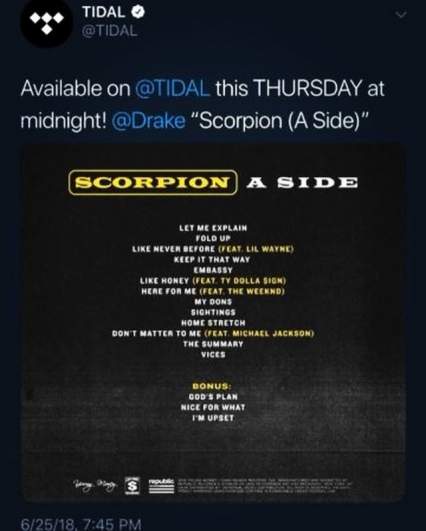 The rumored tracklist for 'Scorpion' Side A