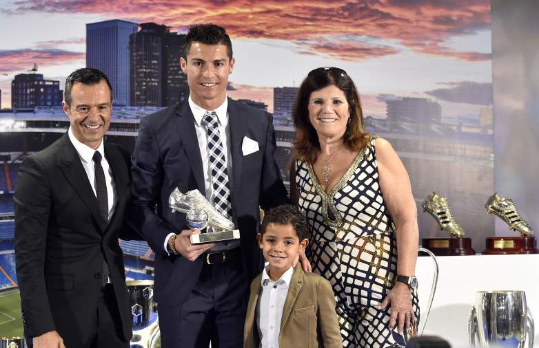 (L to R) Jorge Mendes, Cristiano Ronaldo, his son Cristiano Jr and his mother Maria Dolores dos Santos Aveiro.