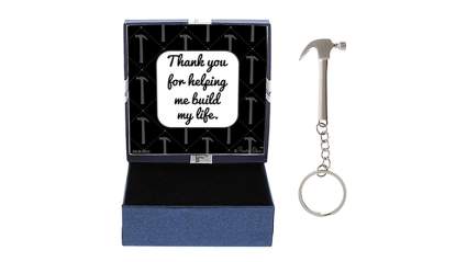 silver tone hammer key ring and gift box