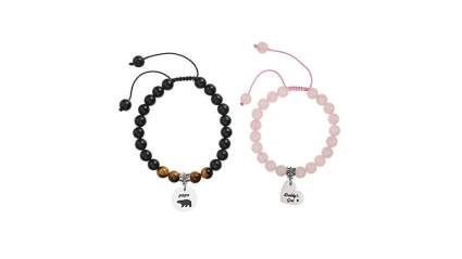 papa bear and daddy's girl natural stone and macrame bead bracelet set