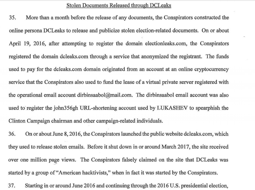 Mueller indictment page 13, DC Leaks