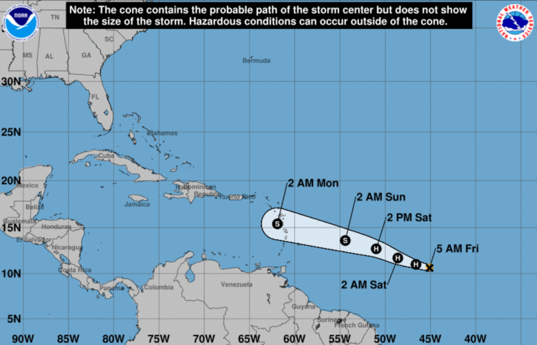Hurricane Beryl projected path