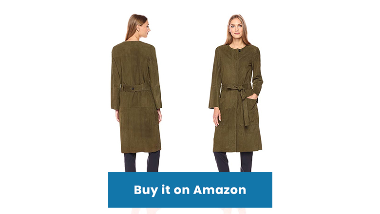theory military style green suede trench coat