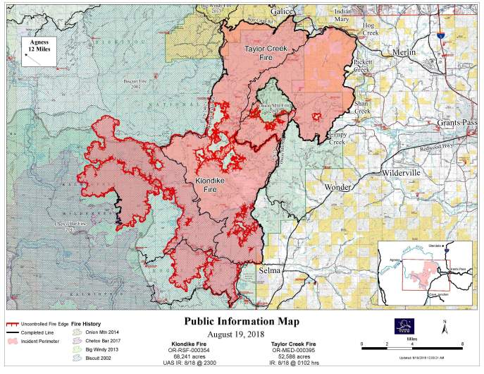 Klondike and Taylor Fire Map August 19