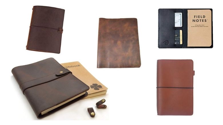 Multi Organizer with Credit Card Holder Full Grain Leather Journal Cover with A5 Writing Notebook Lined Pages Fits A5 Size Notebooks Pockets and Pen Refillable Leather Notebook Cover for Men